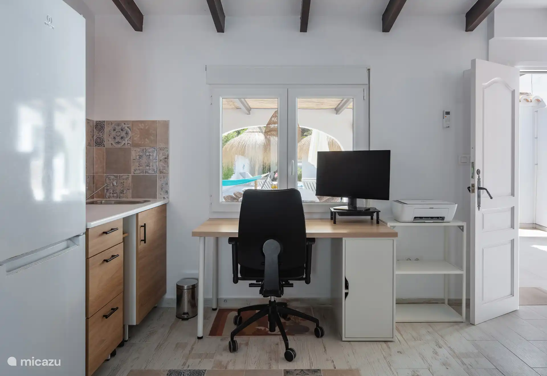 Kitchenette and desk