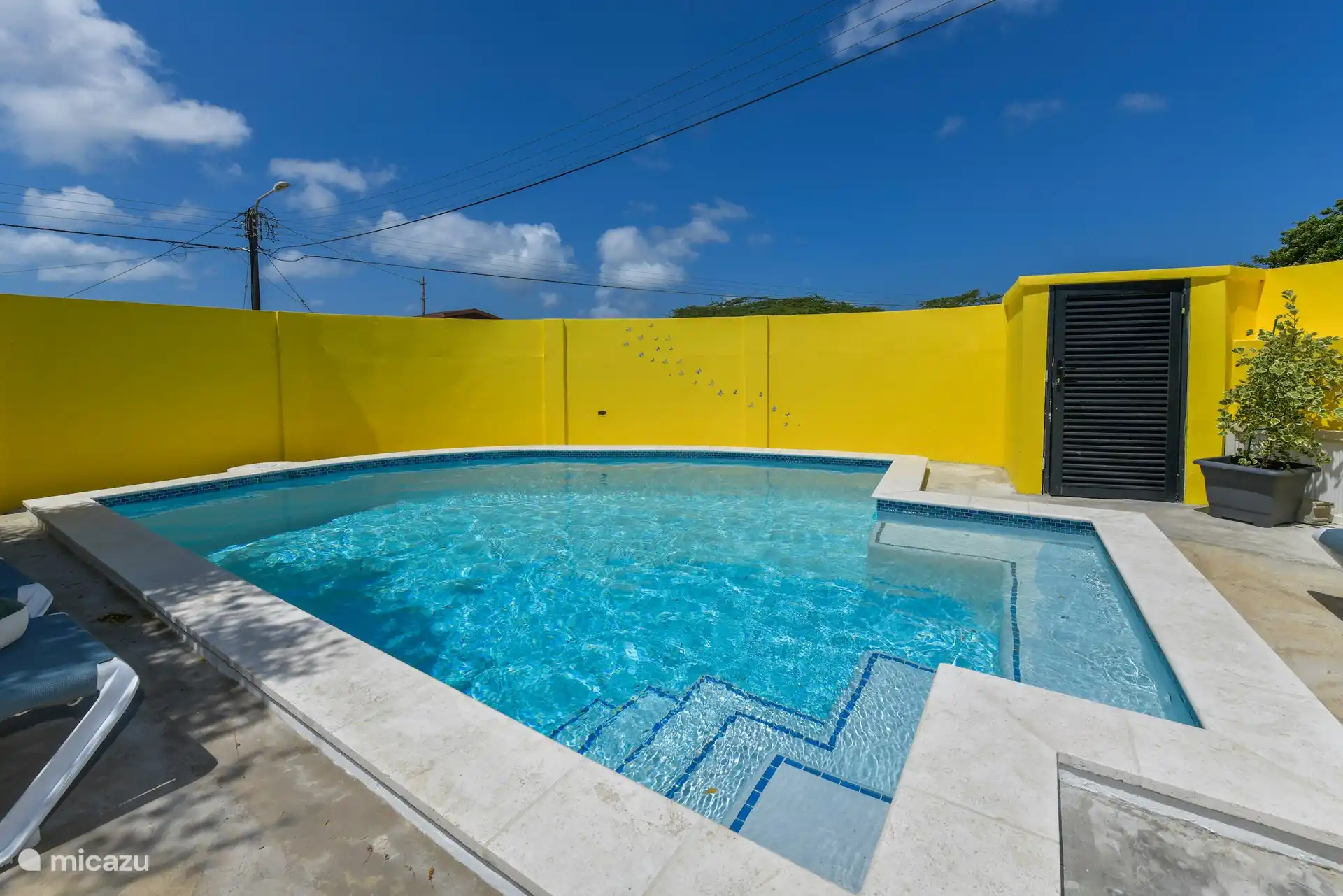 Der schöne Swimmingpool ist abends beleuchtet