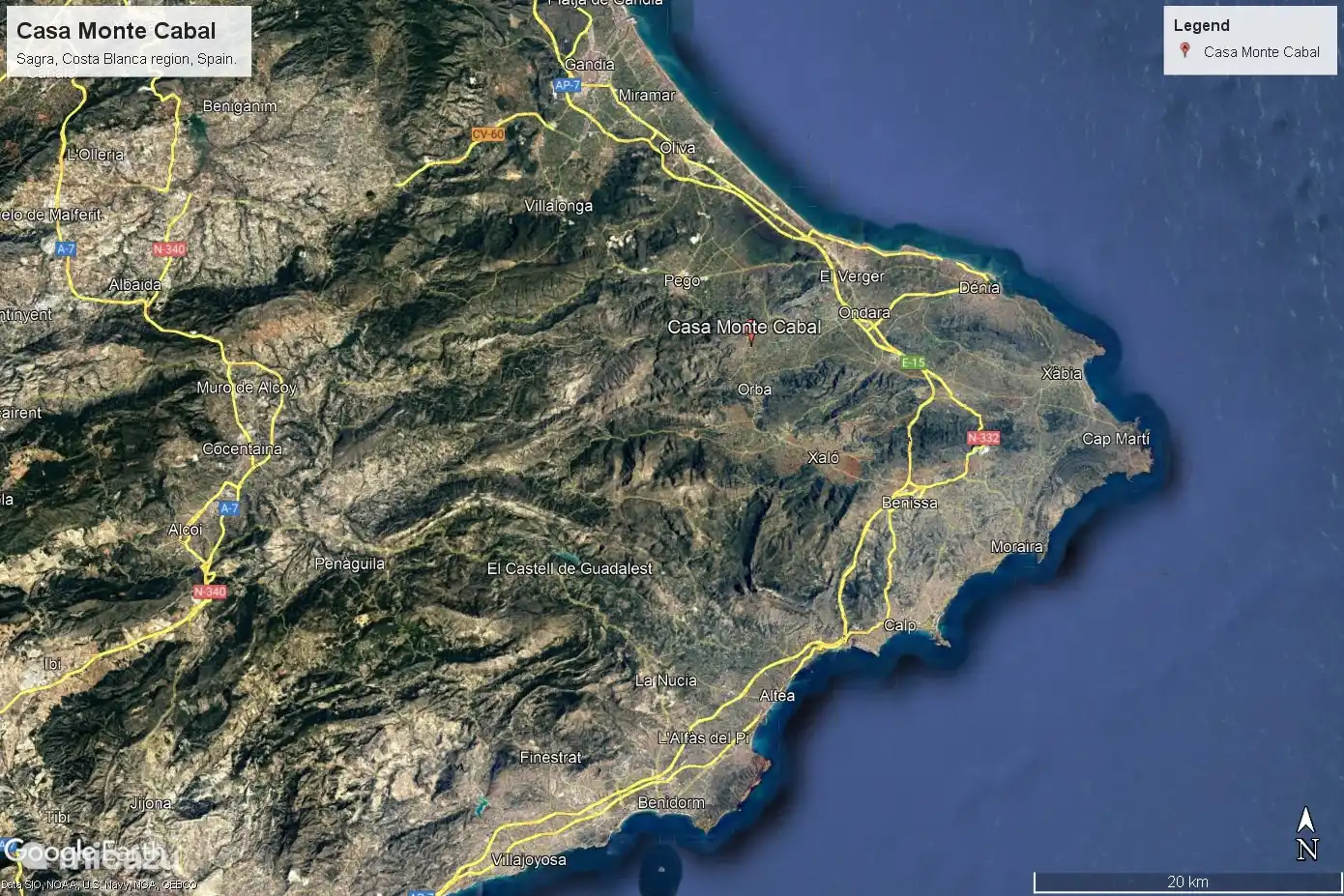 Sagra liegt im Zentrum des Bezirks La Marina Alta in der Provinz Alicante. 30 Autominuten von Dénia und Jávea entfernt.