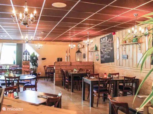 De Gouwe, bungalow en un estanque de pesca en Países Bajos, Overijssel, Gramsbergen - bungaló restaurante