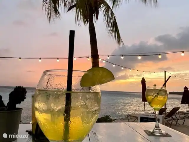 Villa Witsand en Curazao, Bandabou (oeste), Coral Estate, Rif St.Marie - villa Playa de personajes con un delicioso cóctel al atardecer.