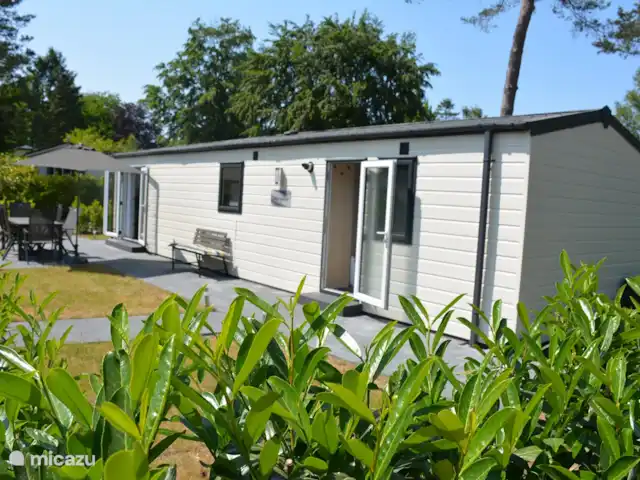 Location de Vacances Pays-Bas, Gueldre, Beekbergen, chalet - Chalet 't Veluws Huuske Beau jardin où un ensemble de jardin pour 6 personnes est prêt.