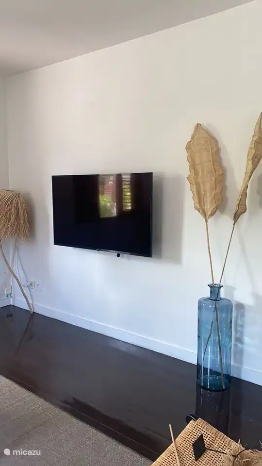 De woonkamer heeft een fan en openslaande deuren naar een terras aan de achterzijde van de woning. De TV heeft een paar honderd kanalen waardoor u niets hoeft te missen.