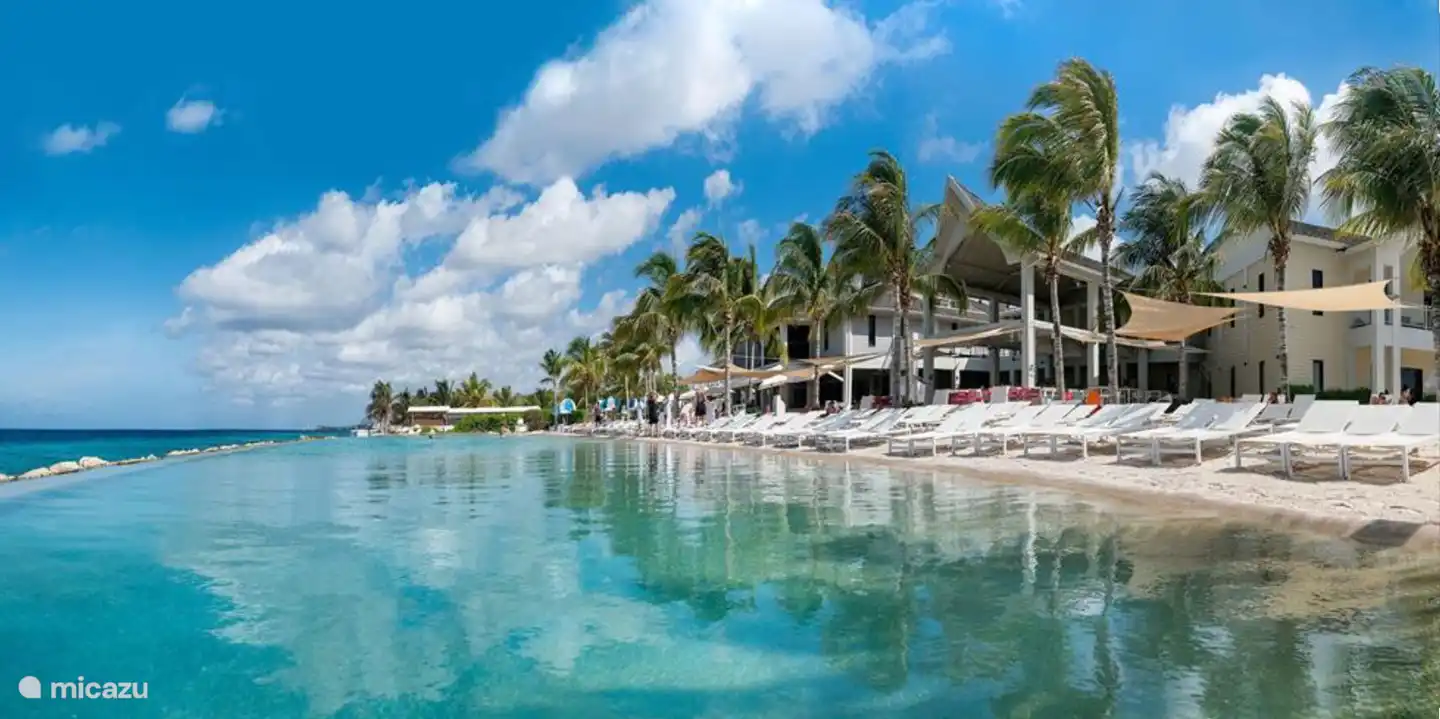 Het natuurlijke zwembad met uitzicht over de oceaan gelegen bij Papagayo beach resort (Jan-Thiel beach)