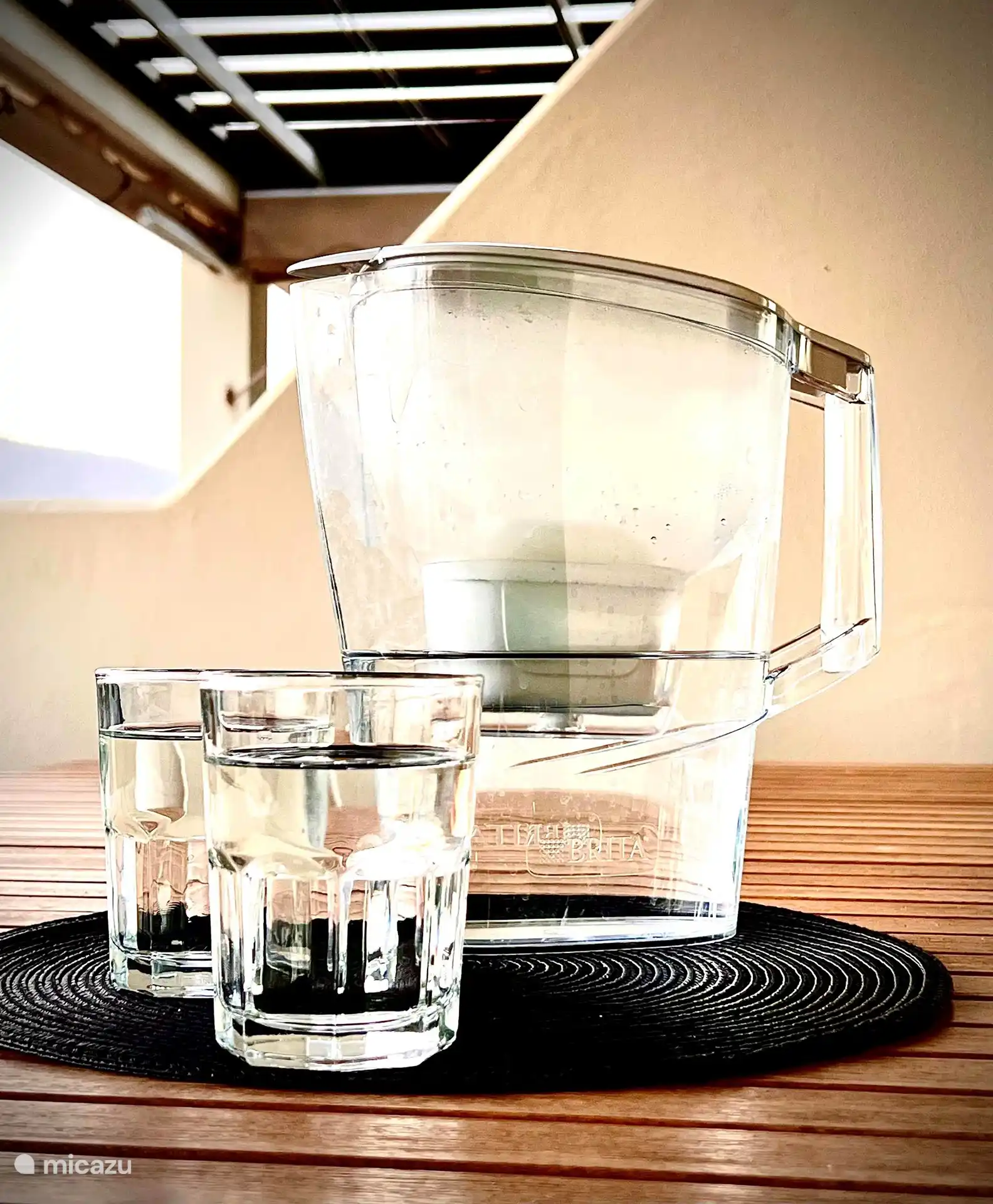 Il y a une carafe filtrante Brita dans la maison pour une eau potable propre et savoureuse. Cela vous évite de transporter de lourdes bouteilles d’eau et est meilleur pour l’environnement. :)
