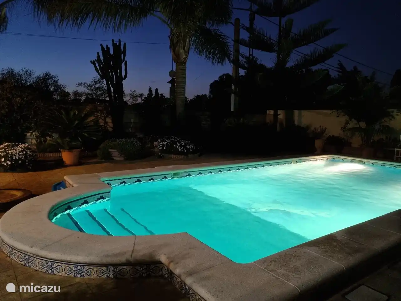 Schwimmbad bei Nacht.