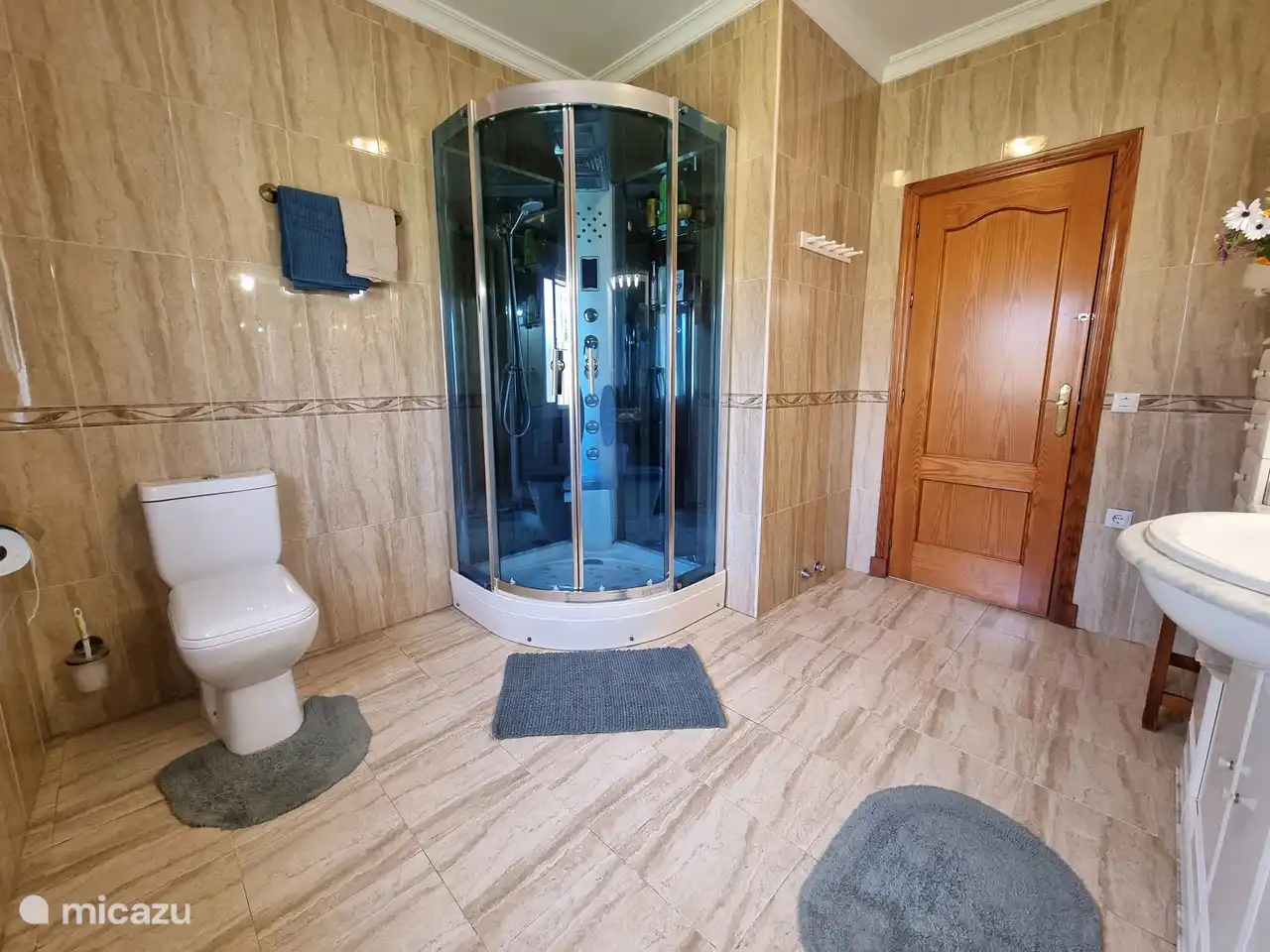 Eines der beiden großen Badezimmer mit Luxus-Duschkabine.