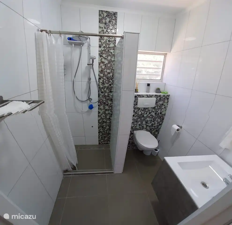 Panorama bathroom with hot water tap.