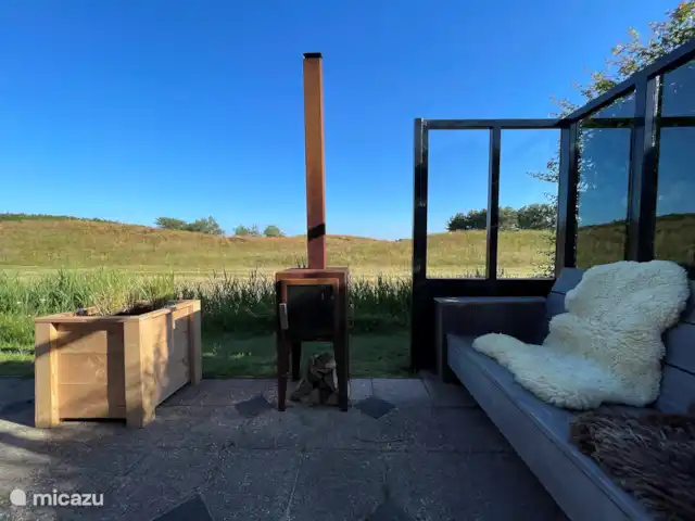 Kaap Zilt Texel | Pays-Bas, Texel, De Cocksdorp - maison de vacances coin salon terrasse avec foyer extérieur au sud