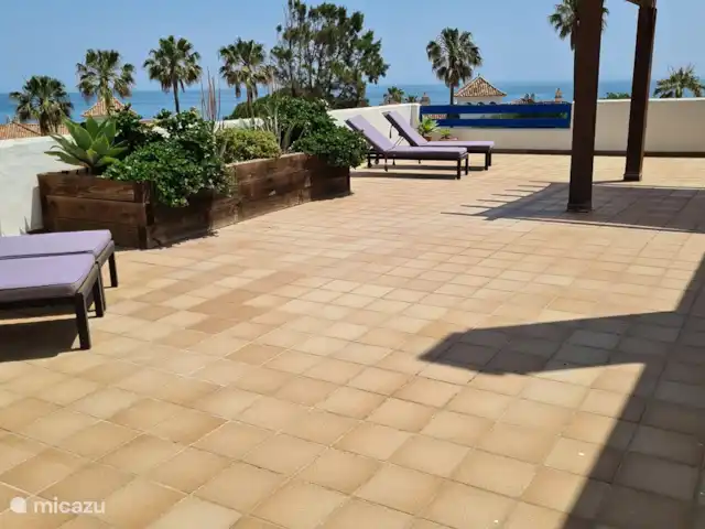 Location de Vacances Espagne, Costa del Sol, Puerto De La Duquesa, penthouse - Penthouse Duquesa près d’Estepona 4 transats avec coussins et la terrasse est si grande, 140 M2 avec vue sur la mer