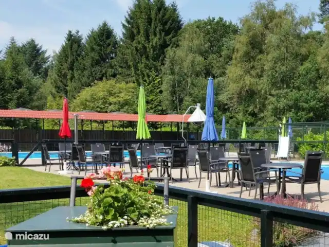 Giethmenseveld la plus belle maison | Pays-Bas, Overijssel, Giethmen - bungalow Terrasse au bord de la piscine.