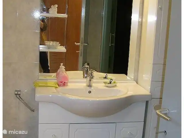 chalet huren in België, Ardennen, Barvaux-sur-Ourthe – De Klingelhütte met gastenverblijf. Gastenverblijf: badkamer wasbak