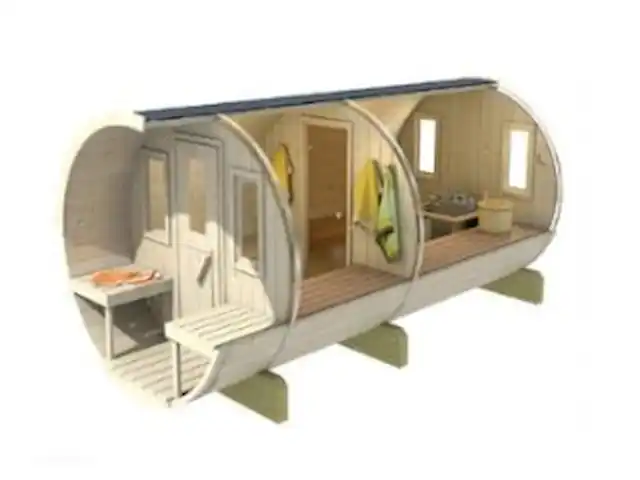 chalet huren in België, Ardennen, Barvaux-sur-Ourthe – De Klingelhütte met gastenverblijf. Sauna met omkleedruimte en buitenterras.