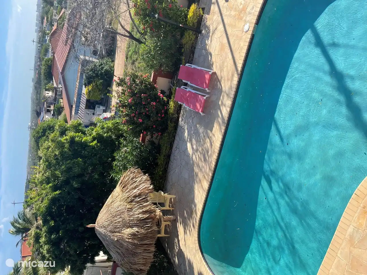 Blick auf den Pool von der Terrasse