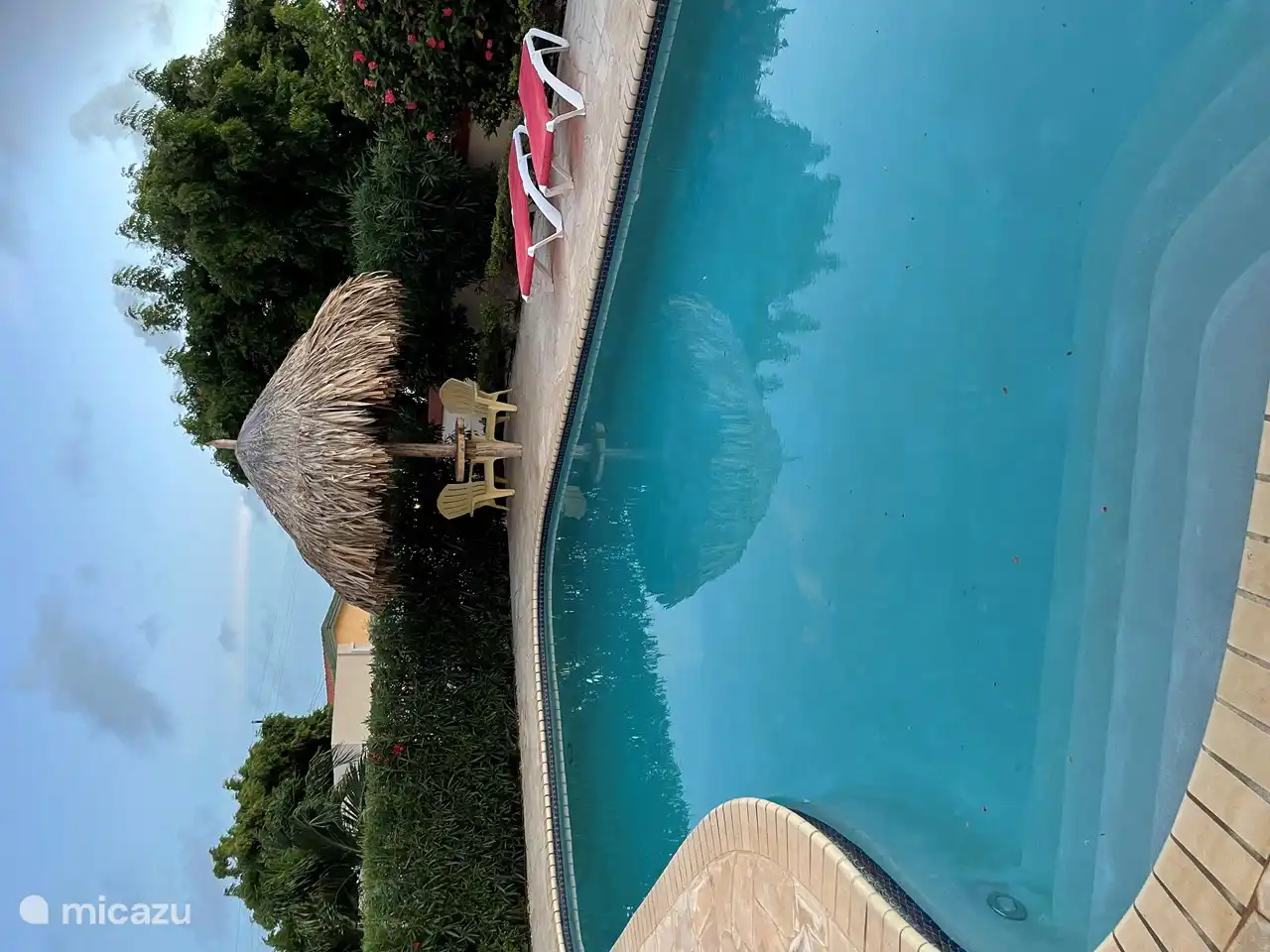 Gemeinschaftspool mit immer schattigem Palapa und schönen Sonnenliegen