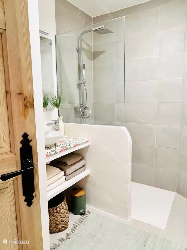 The bathroom on the ground floor consists of a spacious walk-in shower, sink with mirror and toilet. You will also find the washing machine and dryer here.