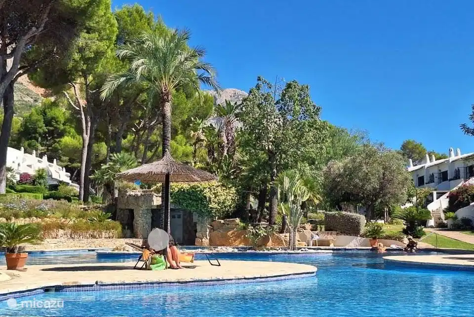 The large communal swimming pool (with island, waterfall, various depths and separate children's pool). Hours of water fun guaranteed!