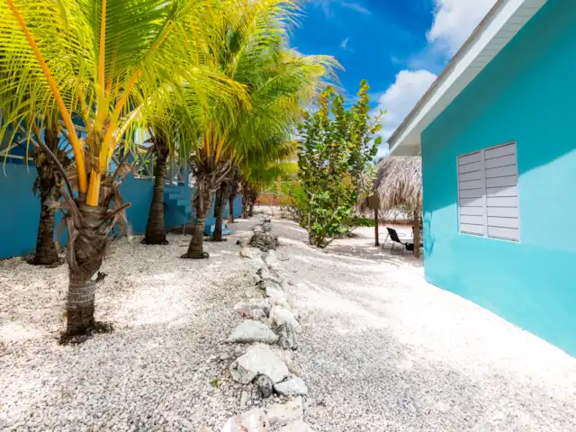 Kas Akwamarin *Beveiligd Resort* huren in Curaçao, Banda Abou (west), Fontein - vakantiehuis Zijkant tuin Kas Akwamarin
