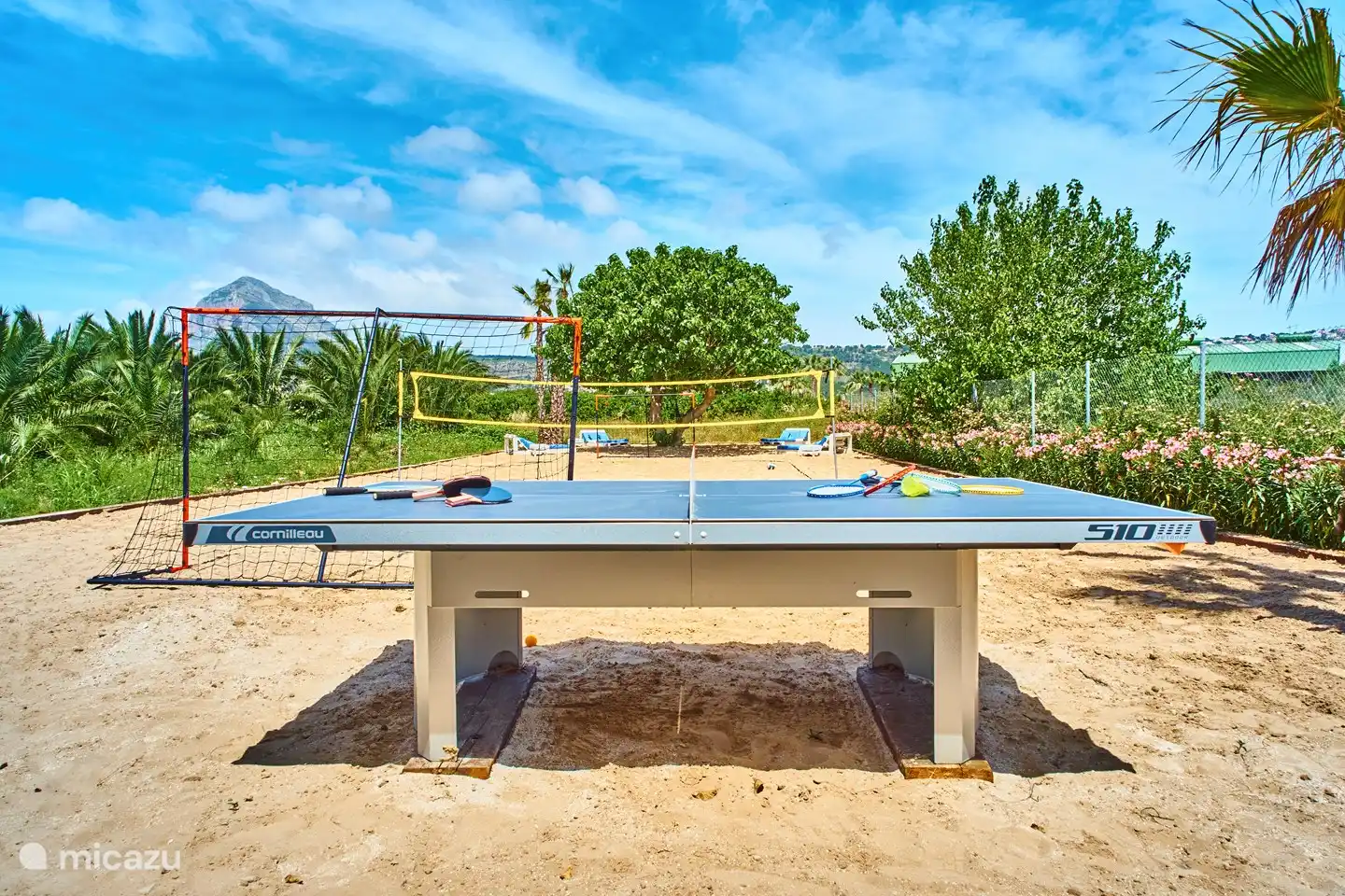 table tennis, beach volleyball, relaxing area