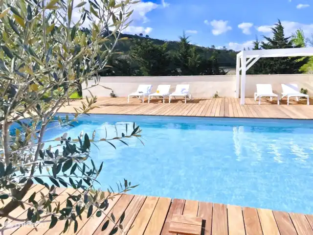 Mas Saint-Michel d'Euzet - Magnolia en Francia, Gard, Saint-Michel-d'Euzet - casa rural / cabaña Piscina 1 con amplia terraza y tumbonas