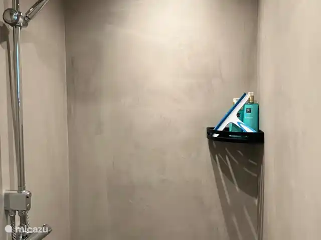 Oasis Giethoorn en Países Bajos, Overijssel, Giethoorn - casa rural / cabaña Baño nuevo que incluye calefacción por suelo radiante, ducha efecto lluvia, secador de pelo, toallas limpias, champú y gel de ducha.