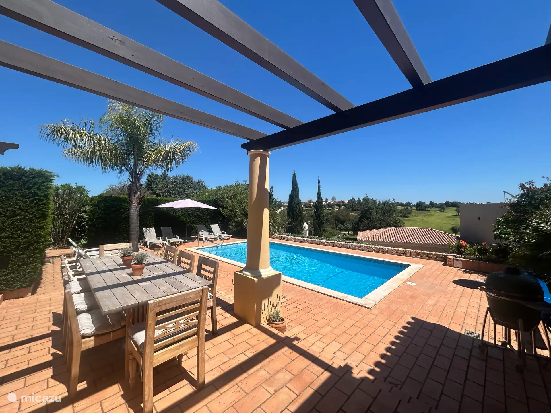 Lovely terrace by the pool with Green egg