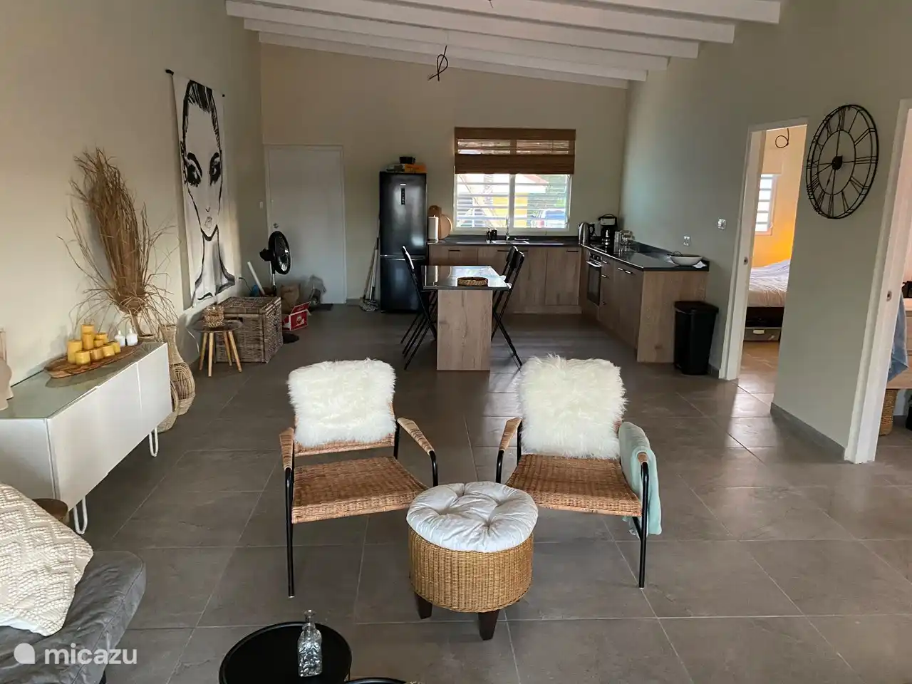 Living room and kitchen.
