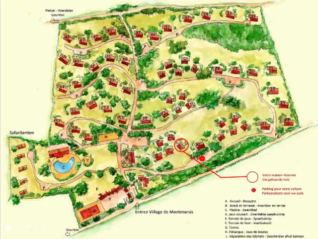 Location de Vacances France, Lot, Gourdon, gîte / cottage - Belle maison de vacances en Dordogne/Lot Aperçu du parc avec indication de notre maison.