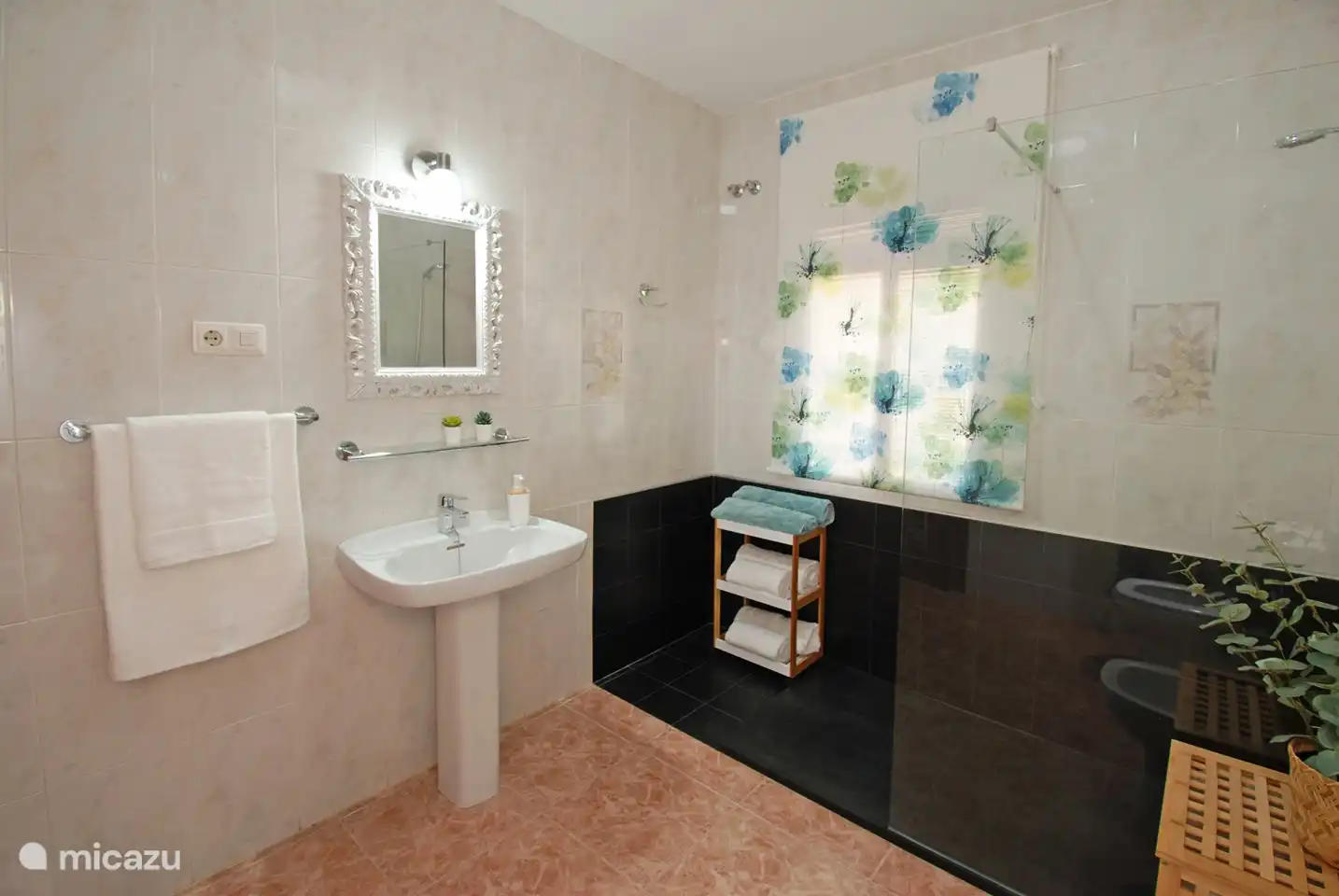 The main bathroom has a walk-in shower, bidet and toilet.