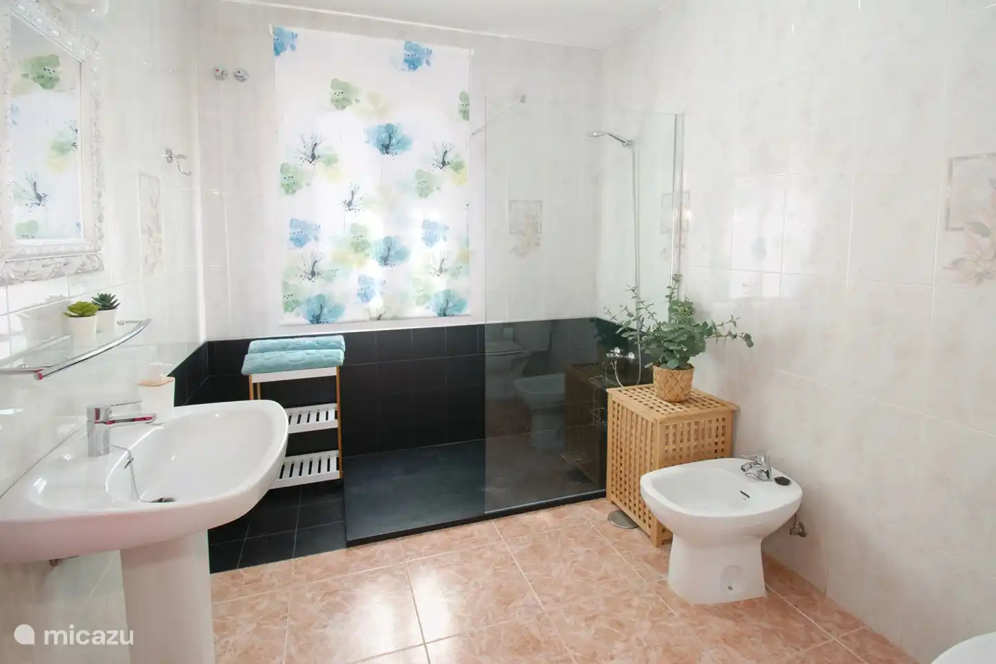 The large bathroom with walk-in shower.