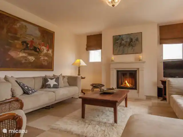 Vakantievilla Fleur de Lys huren in Frankrijk, Charente, Rouzède - villa Zitkamer / lounge met gashaard en ledtelevisie