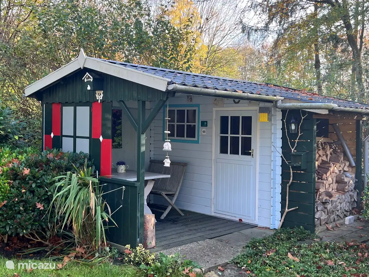 Garden shed for relaxing with shutters closed.