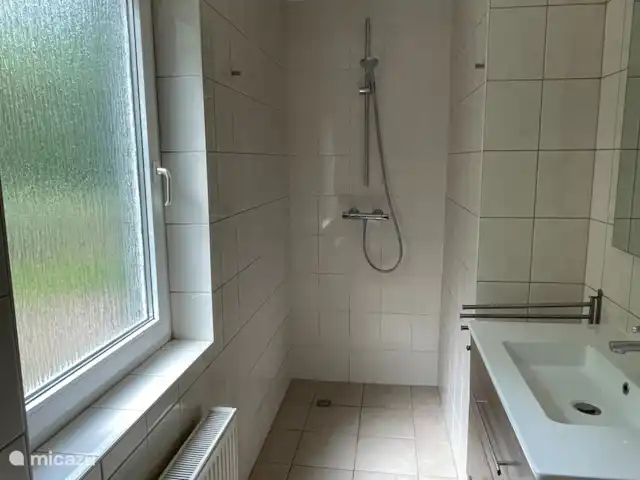 Casa de vacaciones Vlinder con estación de carga en Países Bajos, Güeldres, Lochem - casa vacacional El baño está adjunto al dormitorio 2 con ducha y lavabo.
