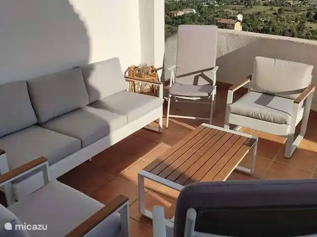 villa Casalucka4enjoy jusqu'à 12 pers | Espagne, Costa Blanca, Jalón - maison de vacances Terrasse de Casalucka4enjoy avec vue à 180° sur la vallée de Jalon