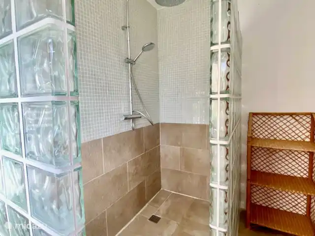 Villa Violeta : famille, plaisir et soleil | Espagne, Costa Blanca, Jávea - maison de vacances La salle de douche de la chambre Banabas + toilettes. La chambre Banabas dispose d'une salle de douche qui s'ouvre sur la terrasse de la piscine.