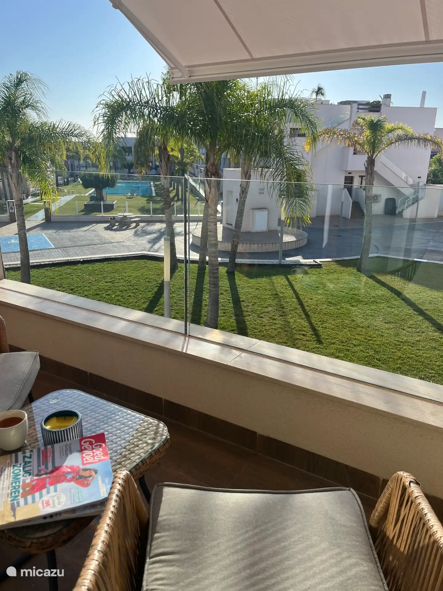 Front terrace with a view of the pool 