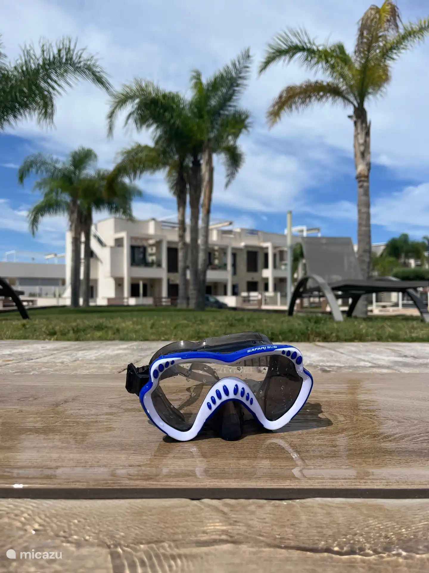 Swimming pool with grass around it 