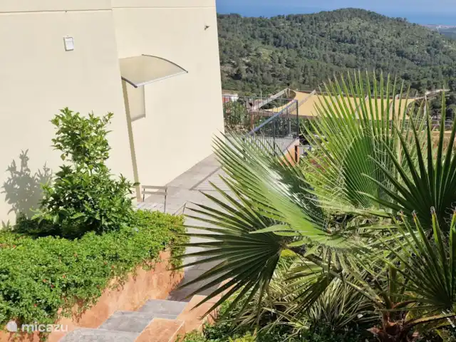 Location de Vacances Espagne, Barcelone, Canyelles, appartement - Villa Contenta Canyelles Vue du plateau avec escalier à l’appartement de la porte d’entrée.