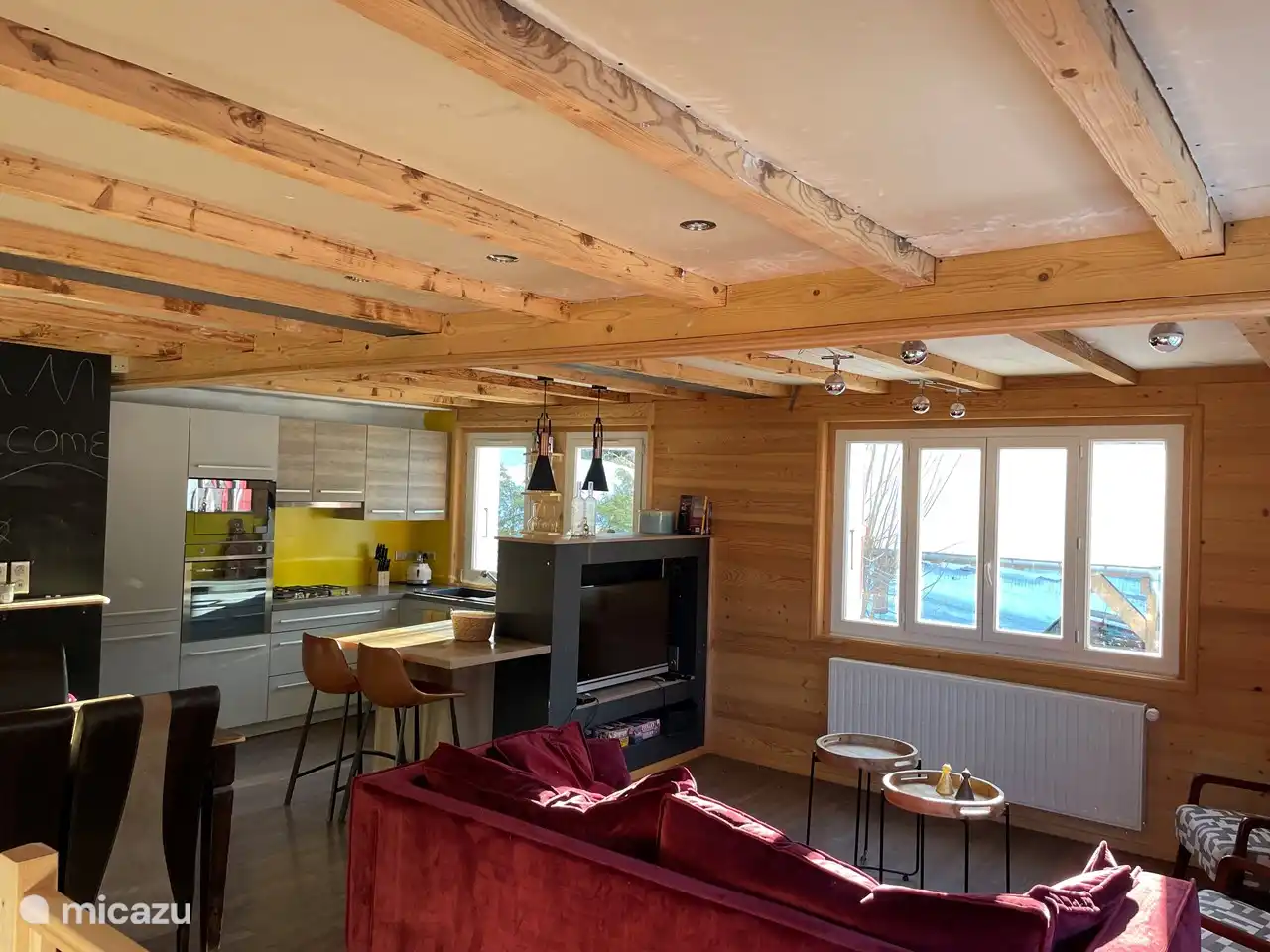 living room with kitchen