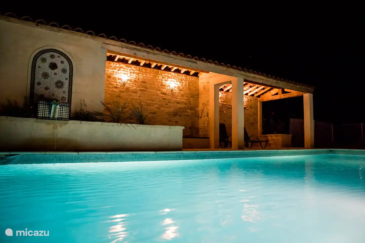 Private pool at night.
