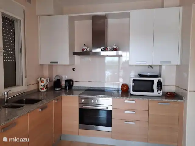 villa en España, Andalucía, Huércal-Overa – Casa Yucca Cocina con microondas, horno, vitrocerámica de inducción, campana extractora, frigorífico con congelador