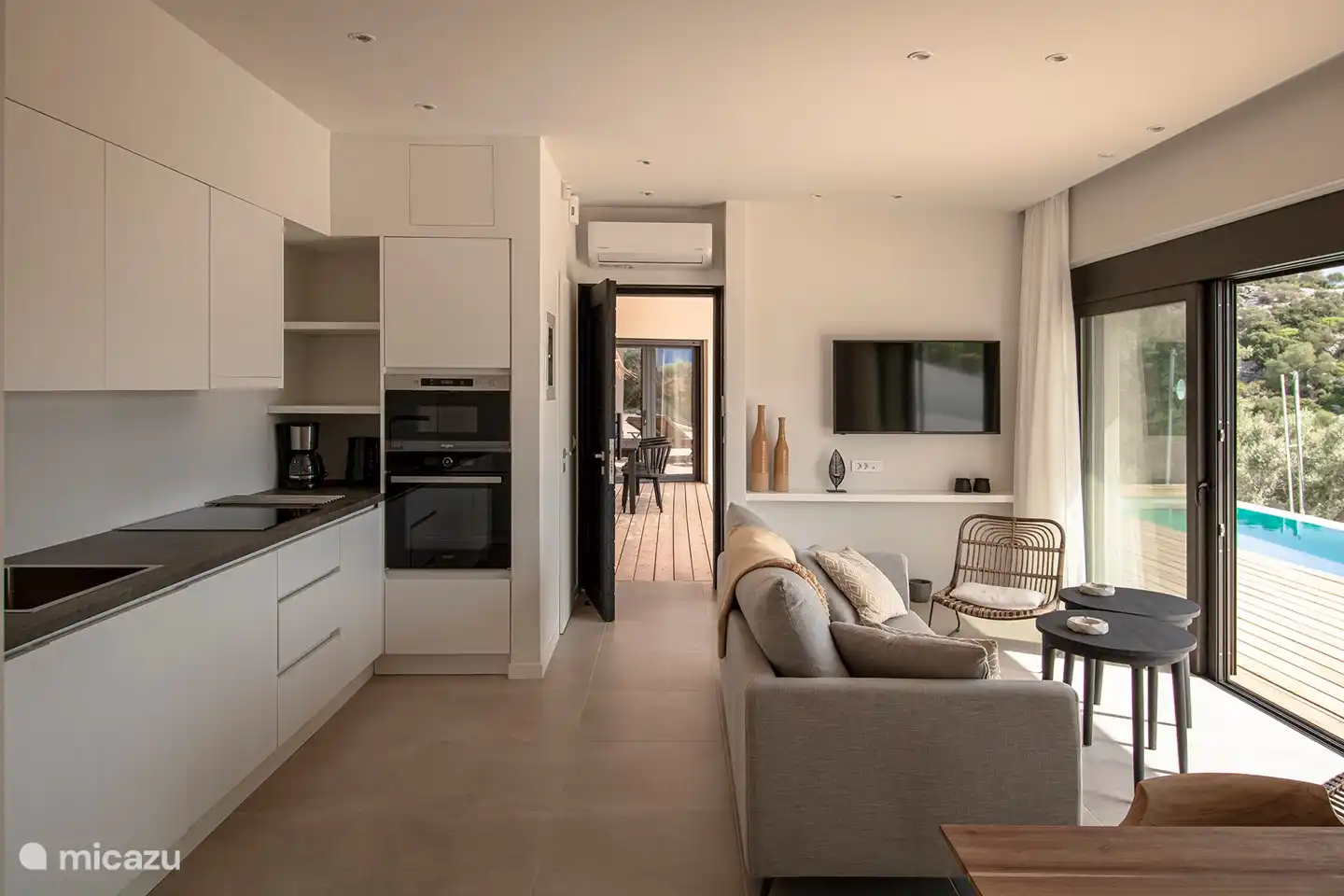 living room with kitchen