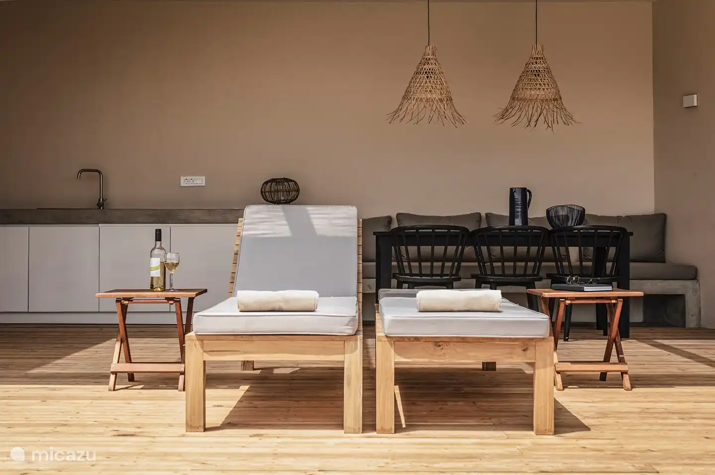 outdoor kitchen with dining table