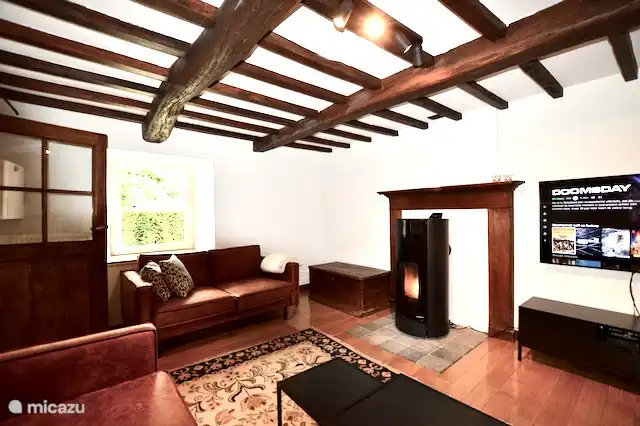 Sitzecke mit Pelletofen und Smart-TV