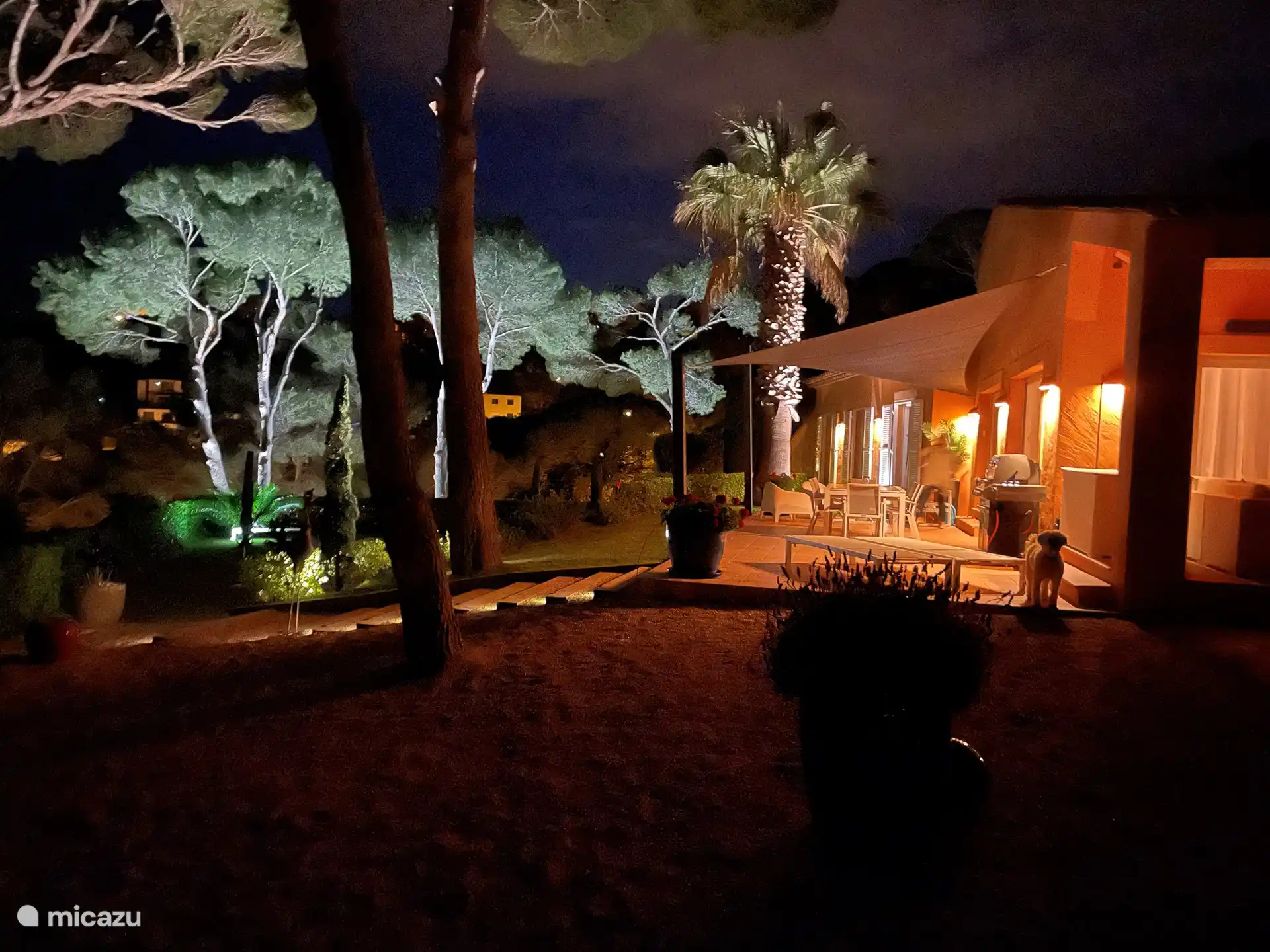 Wunderschön gestaltete Außenbeleuchtung für lange Sommerabende.