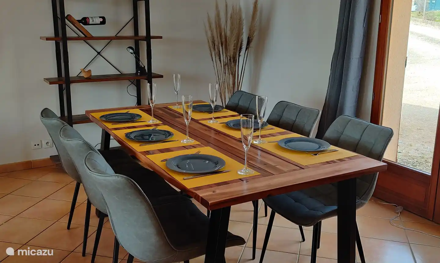 Spacious dining table inside.