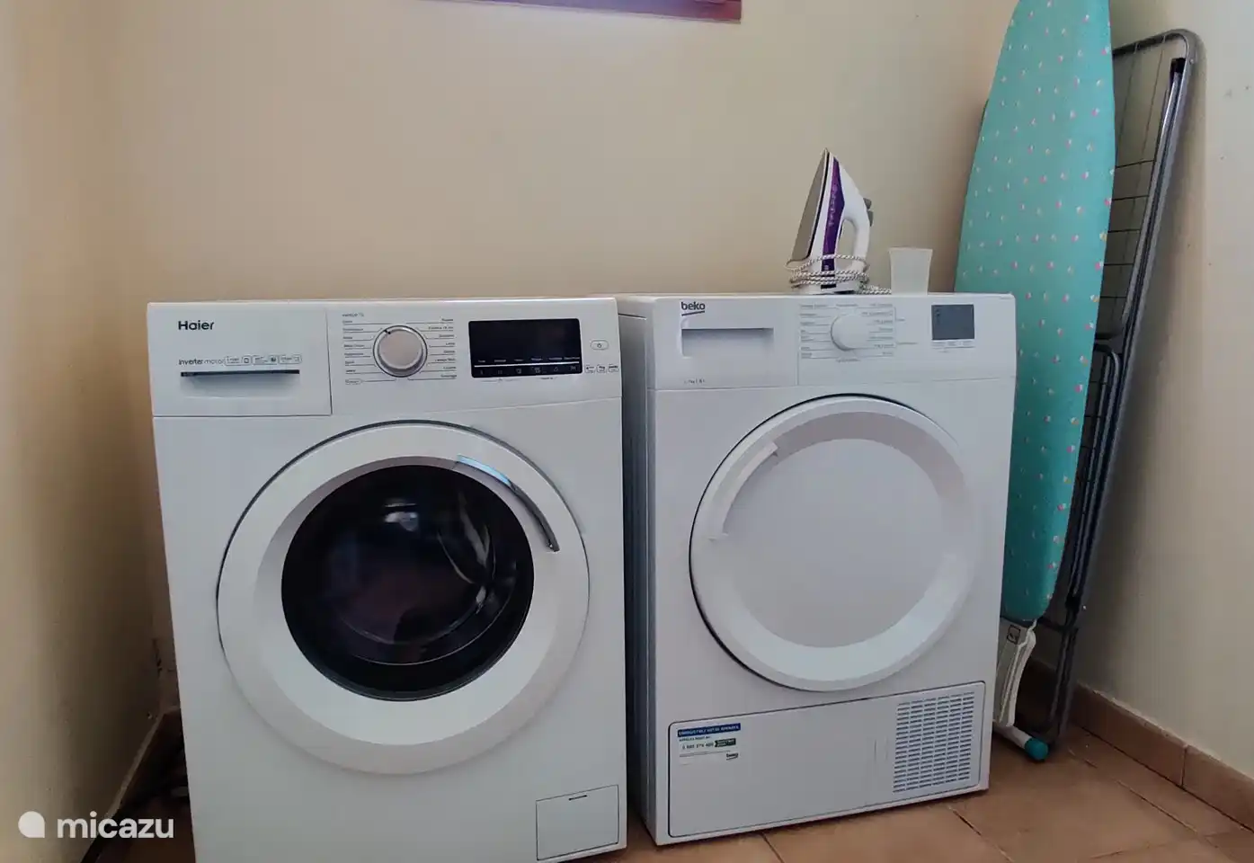 Of course, the household appliances are not missing, such as washing machine, dryer and ironing board.