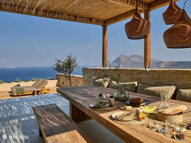 Metochi Lodge huren in Griekenland, Kreta, Platanos - villa Zicht op zee vanuit de patio