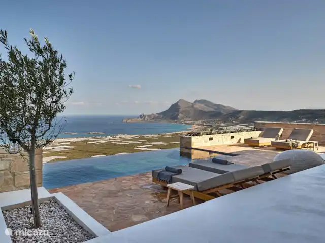 Metochi Lodge huren in Griekenland, Kreta, Platanos - villa Zicht op zee en op de bergen vanop het het terras