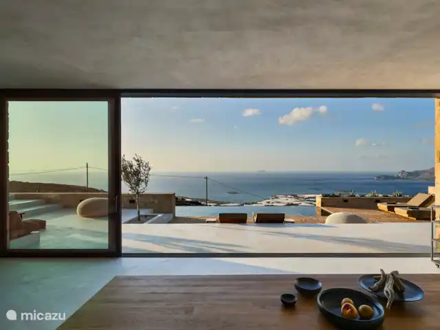 Metochi Lodge huren in Griekenland, Kreta, Platanos - villa Zicht op zee, zwembad en terras vanuit de woonkamer